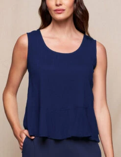 Linen / Bamboo Peplum Tank - Indigo