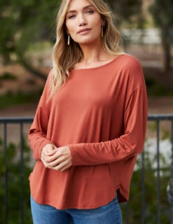 Bamboo Dolman Long Sleeve Tee - Rust -Sivana Spirit Shop DSC04145