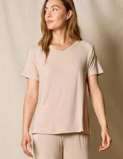 Bamboo V-Neck Sleep Tee - Almond -Sivana Spirit Shop QE04 DOE EDT