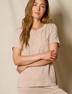 Bamboo Pocket Sleep Tee - Almond -Sivana Spirit Shop QE10 DOE 2