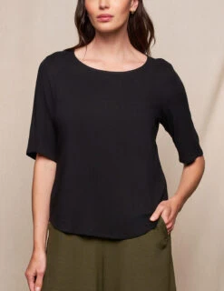 Linen / Bamboo Half Sleeve Top - Black