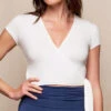 Bamboo Cap Sleeve Wrap Top - Soft White