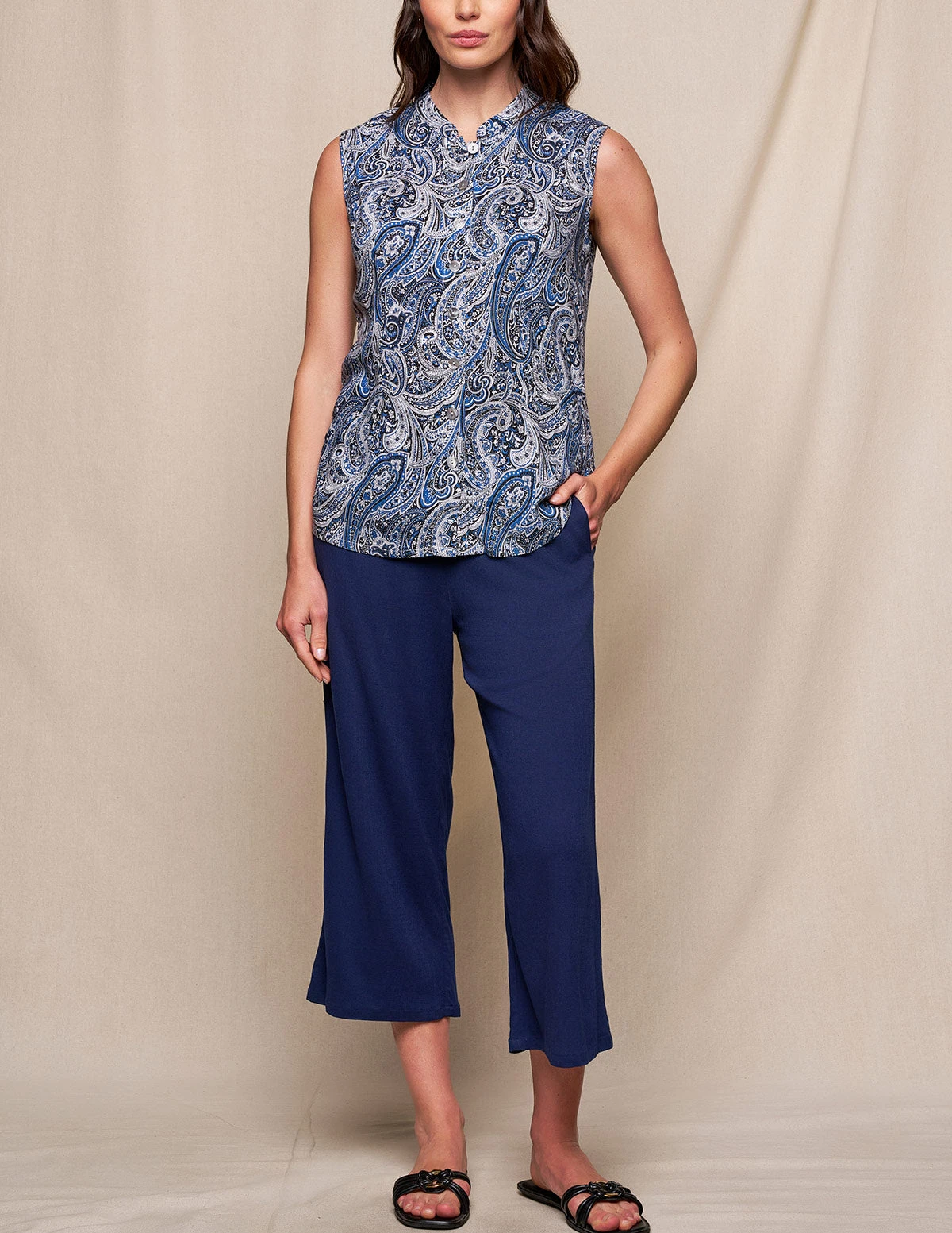 Linen / Bamboo Soft Waist Capri Pants - Indigo 1 Linen / Bamboo Soft Waist Capri Pants - Indigo