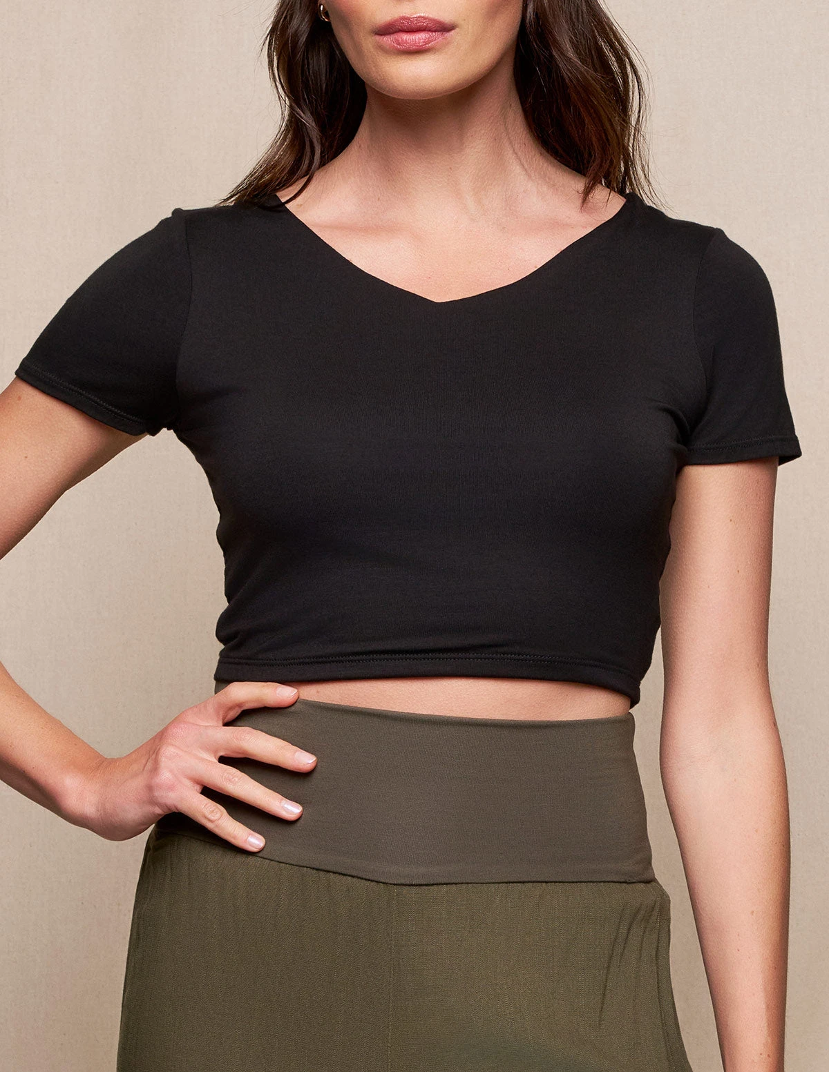 Bamboo Double Front Crop Top - Black 1 Bamboo Double Front Crop Top - Black
