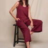 Linen / Bamboo Soft Waist Capri Pants - Burgundy