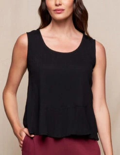 Linen / Bamboo Peplum Tank - Black