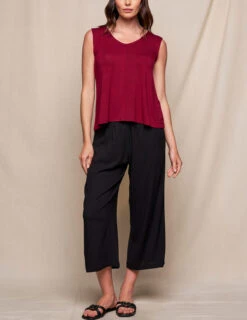 Linen / Bamboo Soft Waist Capri Pants - Black