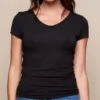 Bamboo Close Fit V-Neck Top - Black