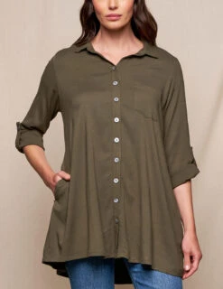 Linen / Bamboo Button Front Tunic - Olive -Sivana Spirit Shop SIVANA0415253012