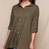 Linen / Bamboo Button Front Tunic - Olive