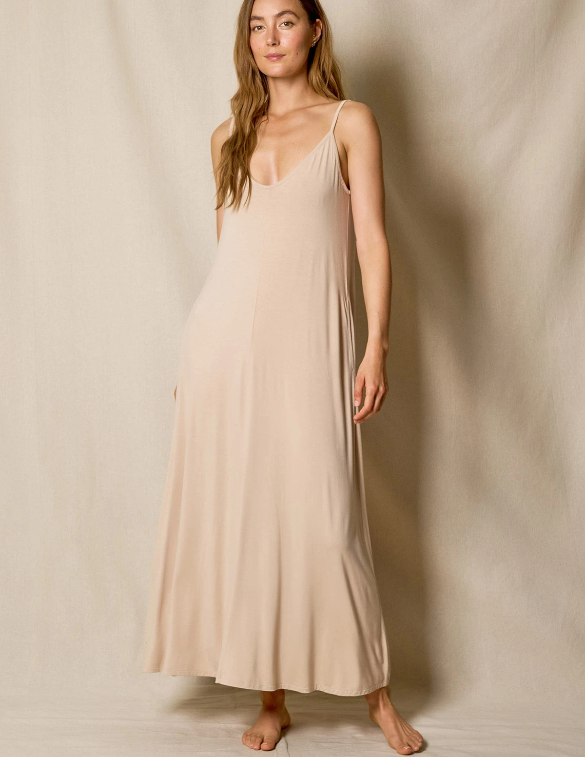 Bamboo Maxi Sleep Dress - Almond 1 Bamboo Maxi Sleep Dress - Almond