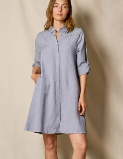 Linen / Bamboo Shirtdress - Stone Blue