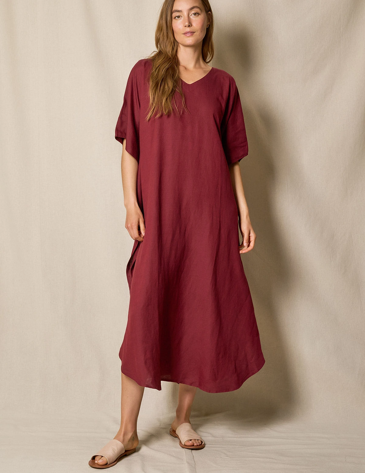 Linen / Bamboo Caftan - Burgundy 4 Linen / Bamboo Caftan - Burgundy - Image 4