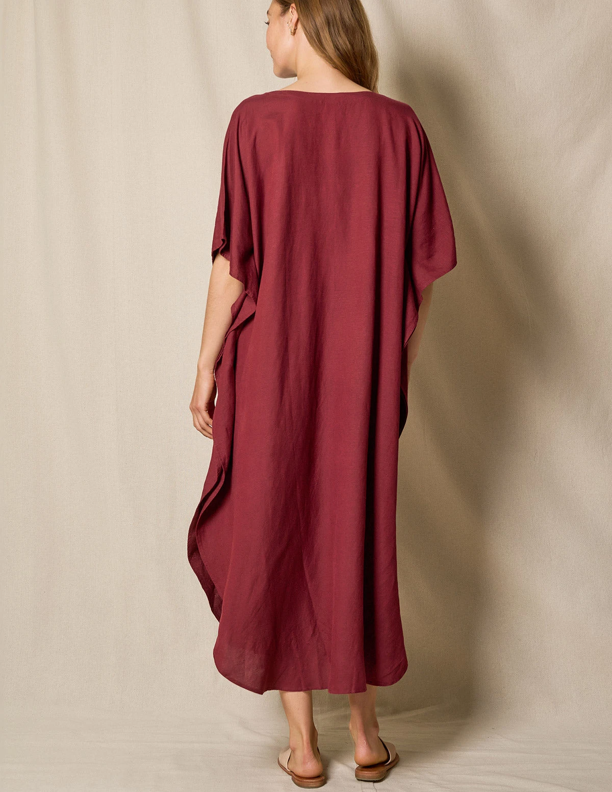 Linen / Bamboo Caftan - Burgundy 3 Linen / Bamboo Caftan - Burgundy - Image 3