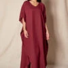 Linen / Bamboo Caftan - Burgundy