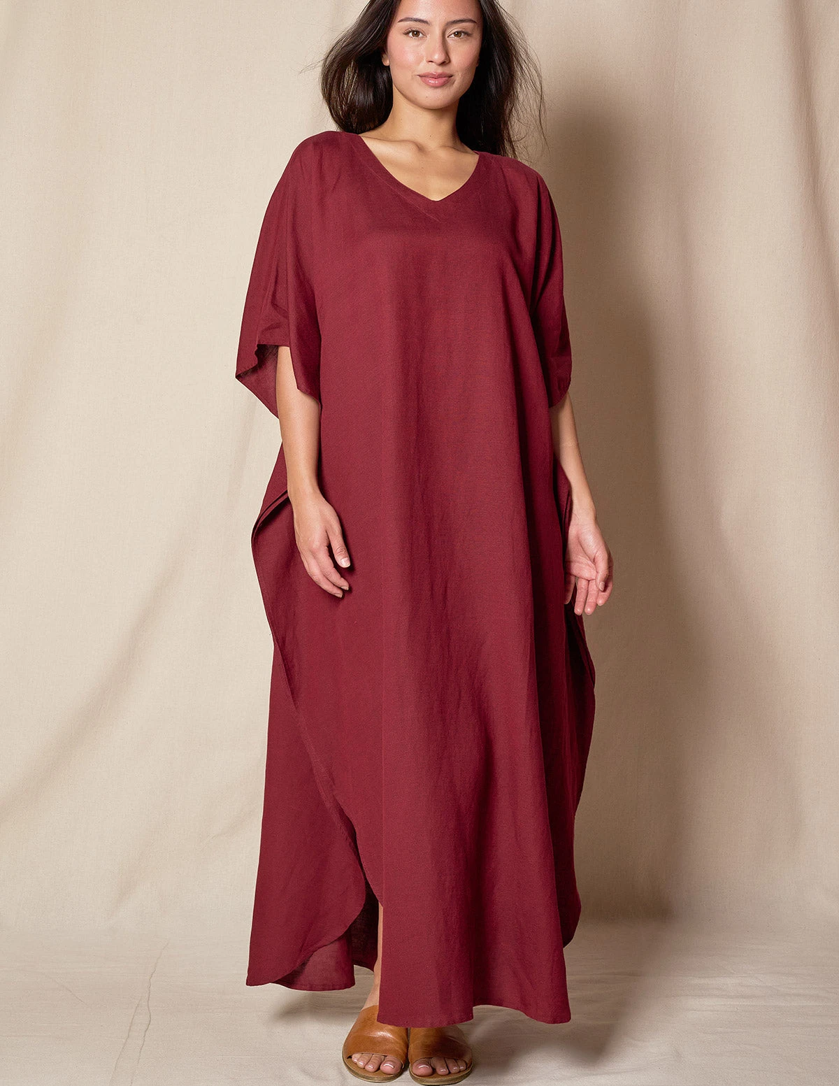 Linen / Bamboo Caftan - Burgundy 1 Linen / Bamboo Caftan - Burgundy