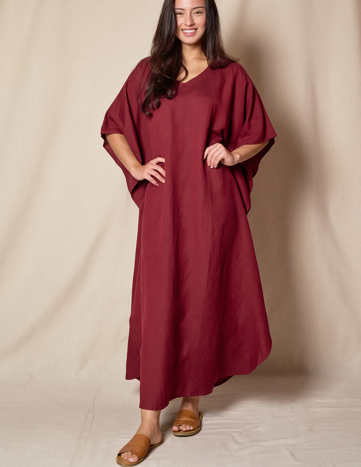 Linen / Bamboo Caftan - Burgundy 2 Linen / Bamboo Caftan - Burgundy - Image 2