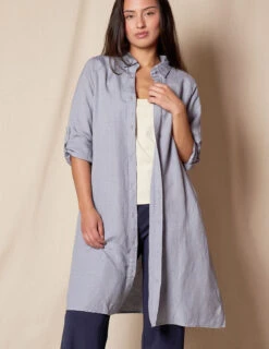 Linen / Bamboo Shirtdress - Stone Blue -Sivana Spirit Shop SIVANA070320249167