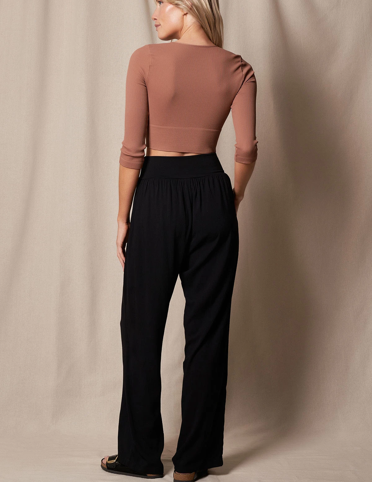 Linen / Bamboo Soft Waist Pants - Black 2 Linen / Bamboo Soft Waist Pants - Black - Image 2