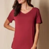 Bamboo V-Neck Sleep Tee - Burgundy