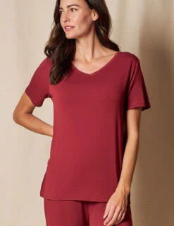 Bamboo V-Neck Sleep Tee - Burgundy