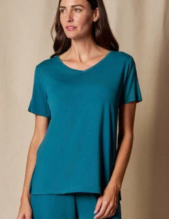 Bamboo V-Neck Sleep Tee - Deep Jade