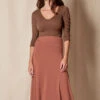 Bamboo Shirred Waist Skirt - Rust
