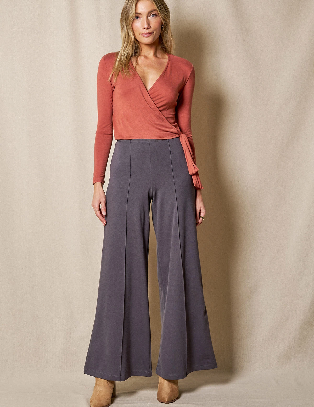 Bamboo Ponte Wide Leg Pants - Grey 7 Bamboo Ponte Wide Leg Pants - Grey - Image 7