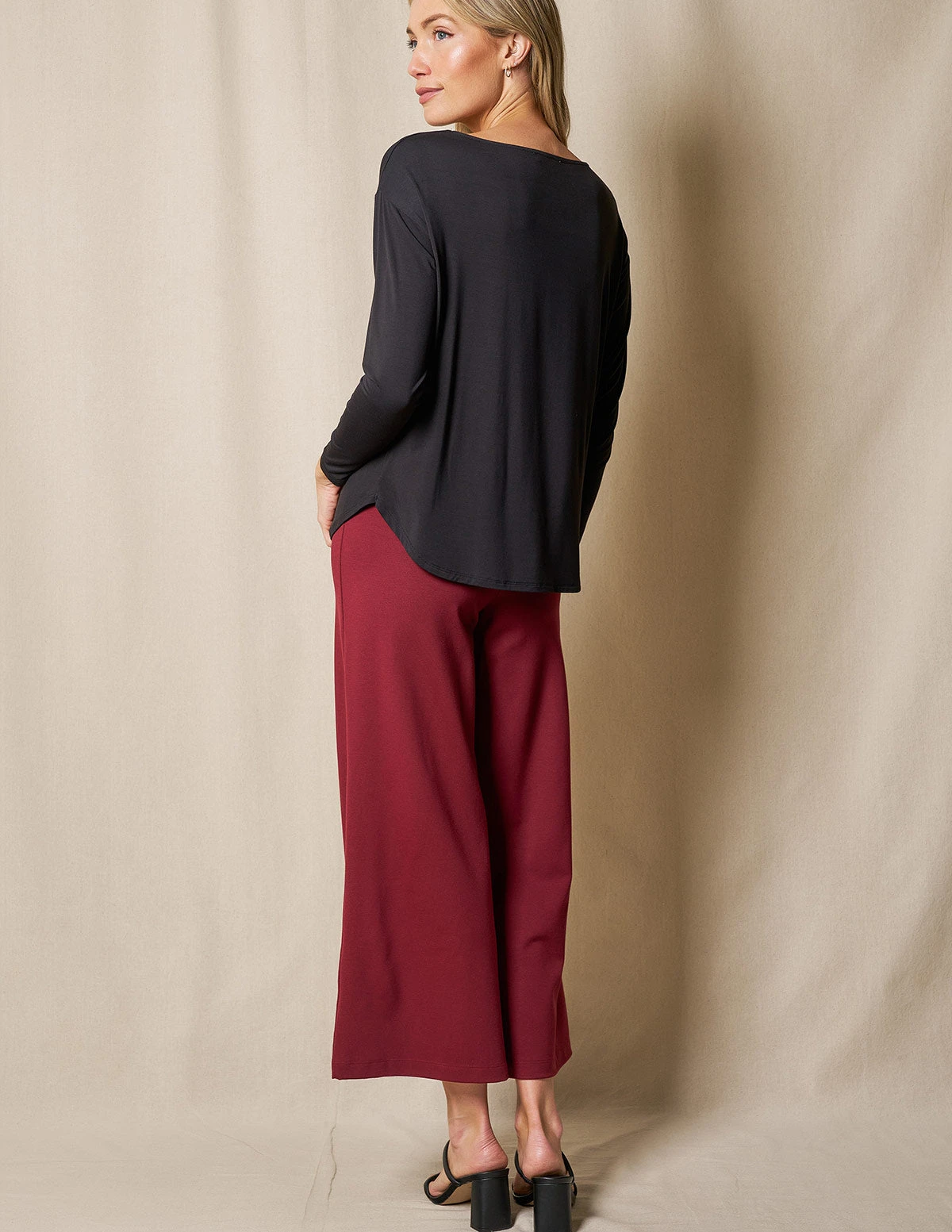 Bamboo Ponte Cropped Pants - Burgundy 4 Bamboo Ponte Cropped Pants - Burgundy - Image 4