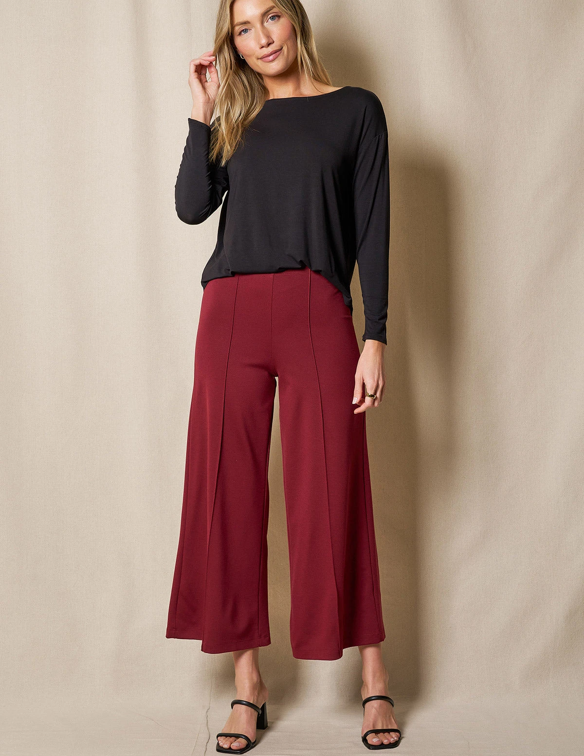 Bamboo Ponte Cropped Pants - Burgundy 1 Bamboo Ponte Cropped Pants - Burgundy