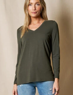 Bamboo / Organic Cotton Long Sleeve V-Neck Tee - Juniper