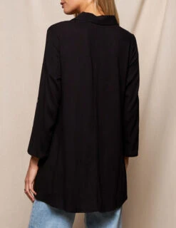 Linen / Bamboo Button Front Tunic - Black -Sivana Spirit Shop SIVANA3585