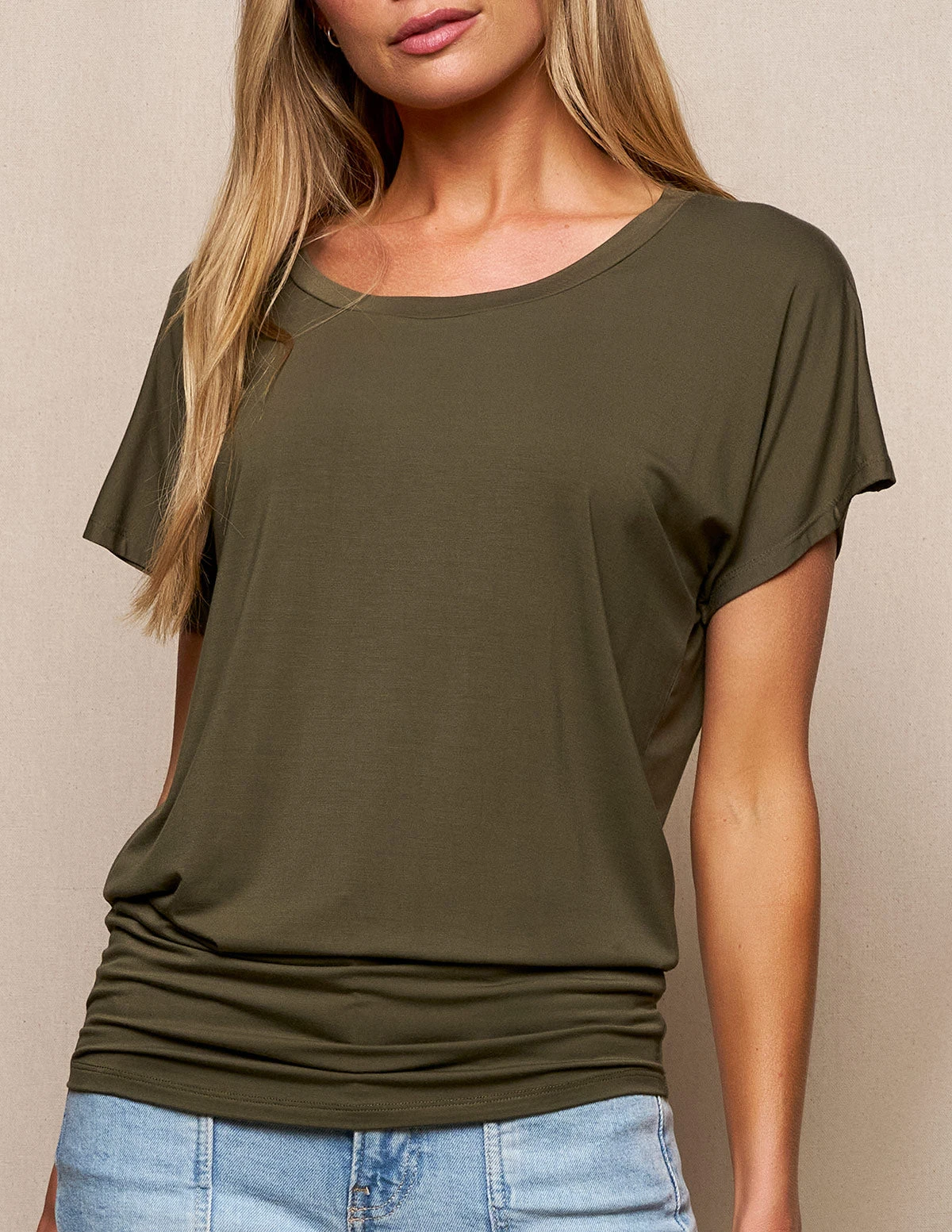 Bamboo Scoop Neck Dolman Tunic - Olive 1 Bamboo Scoop Neck Dolman Tunic - Olive