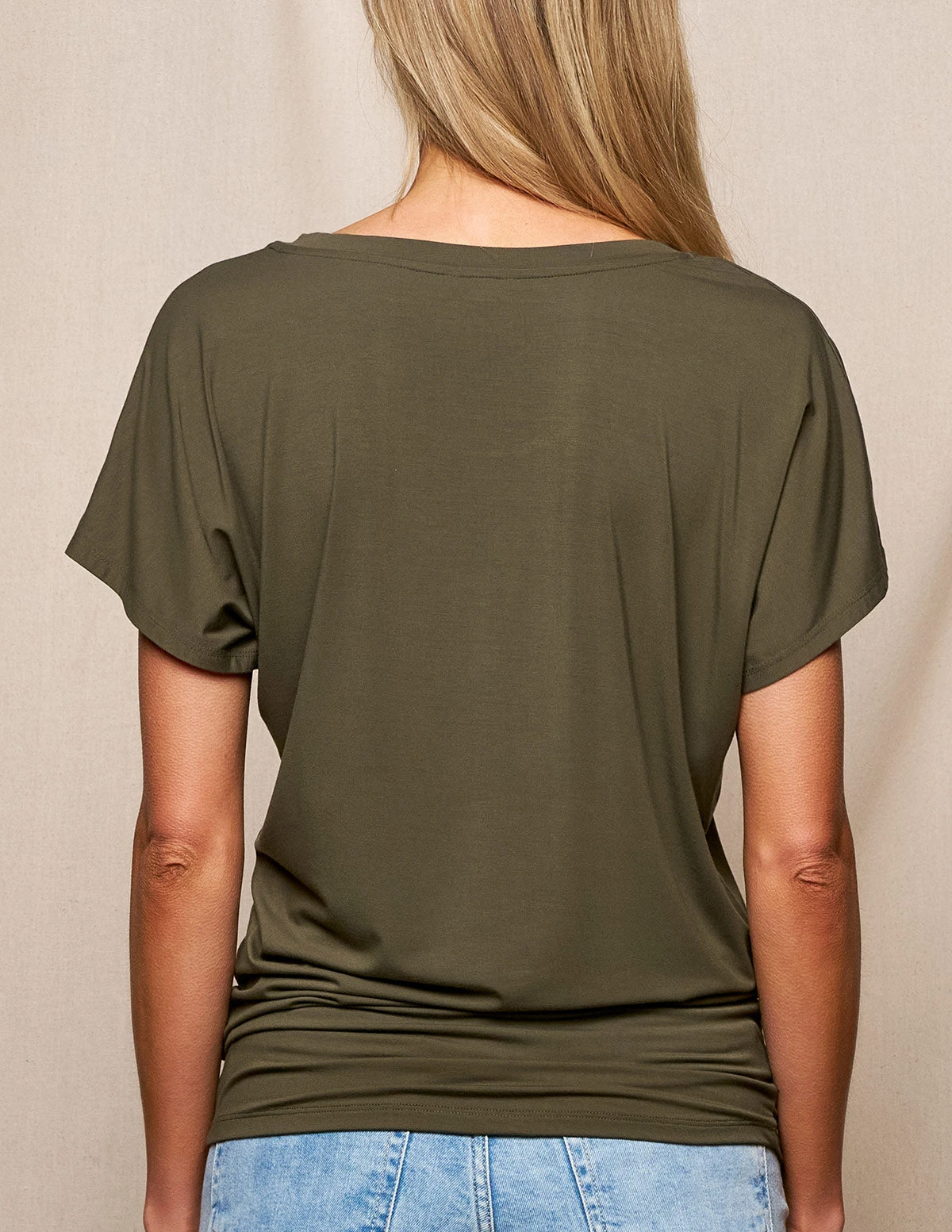 Bamboo Scoop Neck Dolman Tunic - Olive 2 Bamboo Scoop Neck Dolman Tunic - Olive - Image 2