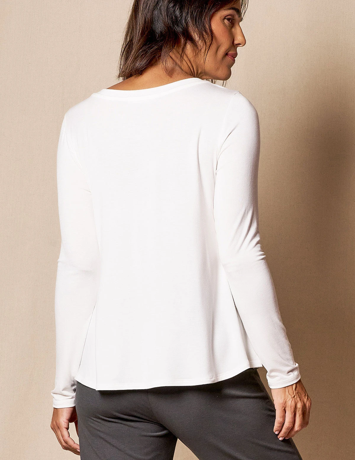 Bamboo Relaxed Long Sleeve Tee - Soft White 2 Bamboo Relaxed Long Sleeve Tee - Soft White - Image 2