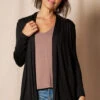 Bamboo Banded Front Cardigan - Black - Small Only