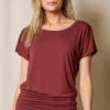 Bamboo Scoop Neck Dolman Tunic - Cabernet
