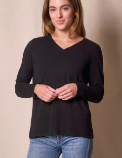 Bamboo / Organic Cotton Long Sleeve V-Neck Tee - Black -Sivana Spirit Shop Sivana02078658 f1d373f2 936f 4d2a bac5 38fe343be682