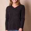 Bamboo / Organic Cotton Long Sleeve V-Neck Tee - Black