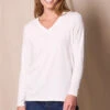 Bamboo / Organic Cotton Long Sleeve V-Neck Tee - Soft White
