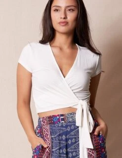 Bamboo Cap Sleeve Wrap Top - Soft White -Sivana Spirit Shop sivana bamboo cap sleeve wrap top 32763220394167 6d372143 7808 4188 b72f cf51f6df4f18