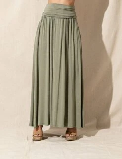 Bamboo Maxi Skirt - Sage -Sivana Spirit Shop sivana bamboo maxi skirt 29231290581175