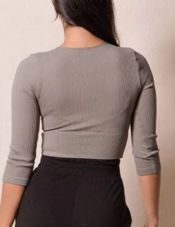 Control Fit Ribbed 3/4 Sleeve Crop Top -Sivana Spirit Shop sivana control fit ribbed 3 4 sleeve crop top 32292764385463