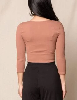 Control Fit Ribbed 3/4 Sleeve Crop Top -Sivana Spirit Shop sivana control fit ribbed 3 4 sleeve crop top 32292764516535